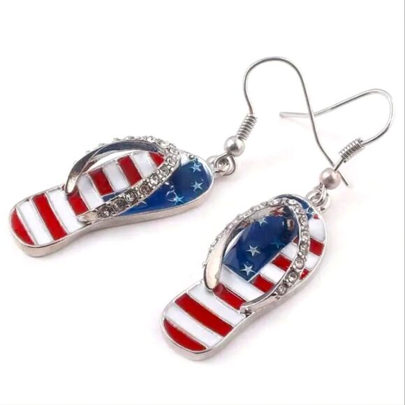 Dazzling 4th of July Slipper Earrings - Sparkling & Long-Lasting Metal Earrings - Picture 1 of 5